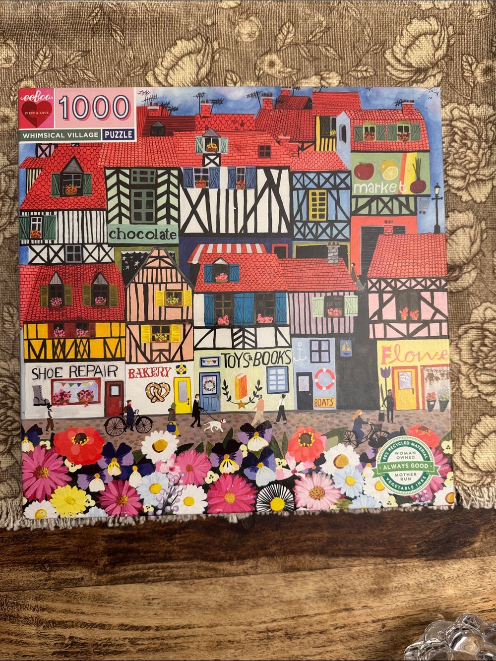Whimsical Village 1000-Piece Jigsaw Puzzle - Colorful Floral Town